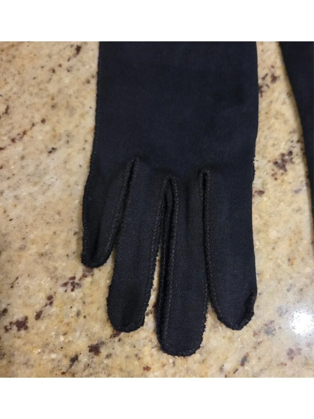 Vintage Womens Size M Black Cotton Stretch Formal Gloves Scallop Edge